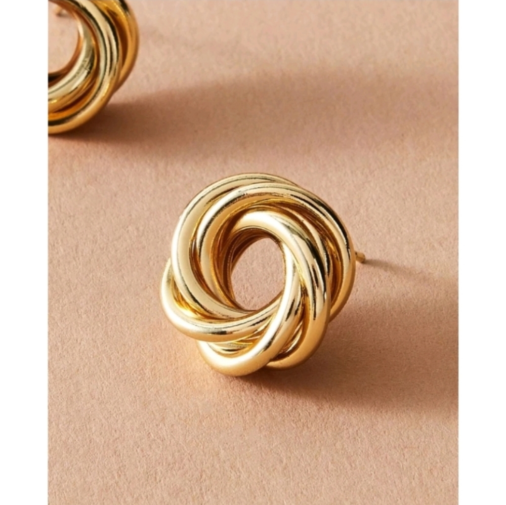 Anthropologie Classic Swirl Twisted Open Circle Gold Stud Earrings - Picture 3 of 4